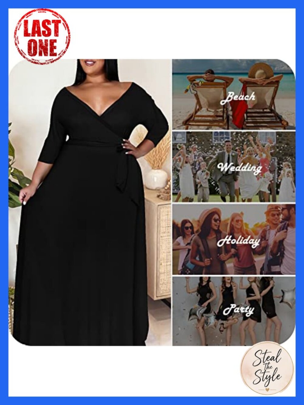 Plus Size Maxi Dress for Curvy Women - 3/4 Sleeve V-Neck Flowy Dress with - Picture 5 of 6
